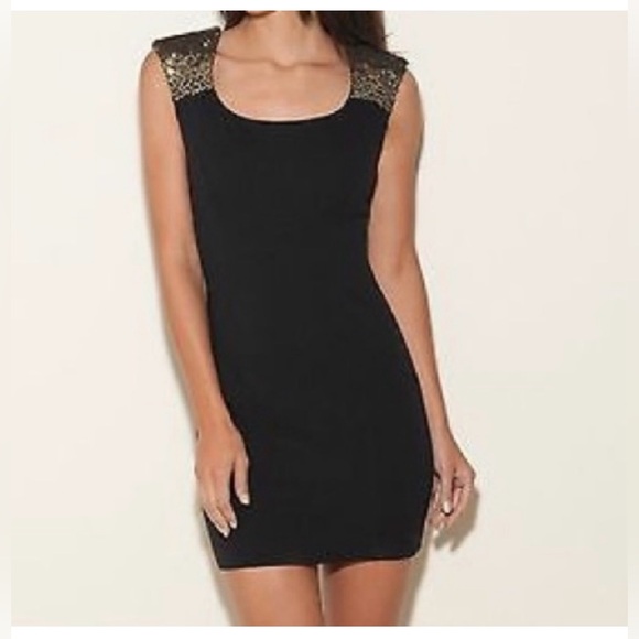 Guess | Dresses | Guess Black And Gold Sequin Sheath Mini Dress | Poshmark